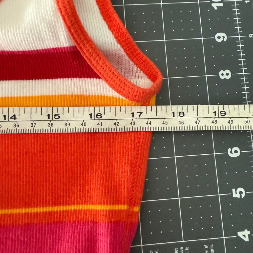 Y2K Womens Medium Striped Tank Top Colorful Long Fitted Ribbed Bright Layering‎ - Picture 6 of 6